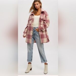 Abercrombie & Fitch Lilac and White Plaid Wool Blend Long Line Jacket Shacket M